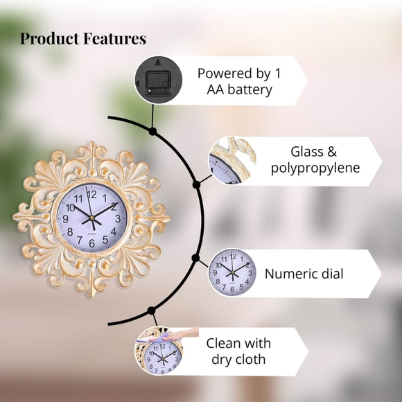 Beige Embossed Fleur De Lis Floral Design Clock Battery Operated - NWOB - Picture 5 of 8